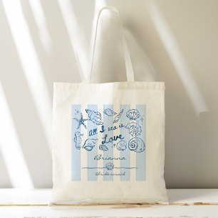 Alles wat ik zie is liefde zeeschelp bruidsmeisje tote bag