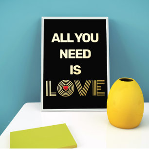"ALLES WAT JE NODIG HEBT IS LIEFDE" quote en rood Folie Afdrukken
