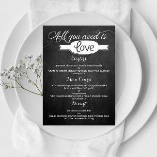 Alles wat je nodig hebt is Love Chalkboard Weddens Menu