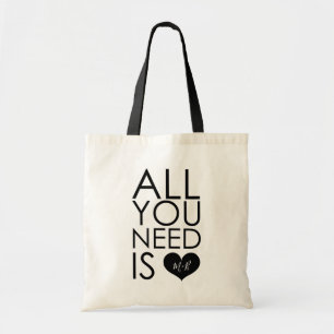 Alles wat je nodig hebt is Love Monogram Weddensch Tote Bag