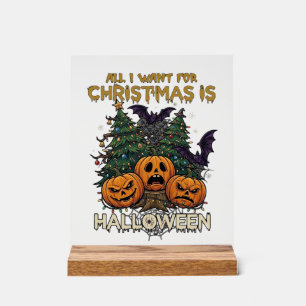 Alles wat kerst wil is Halloween pompoenen bomen V Acryl Bord
