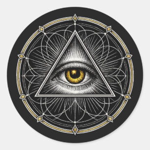 Allesziend Oog Heilige Geometrie Zwart Ronde Sticker