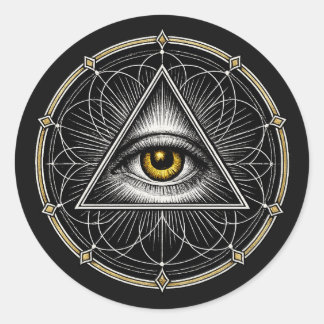 Allesziend Oog Heilige Geometrie Zwart Ronde Sticker