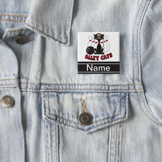 Alley Cats Bowling Pin | Personaliseren Vierkante Button 5,1 Cm (In situ)