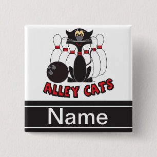 Alley Cats Bowling Pin   Personaliseren Vierkante Button 5,1 Cm