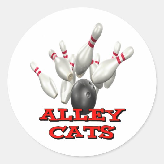 Alley Cats Bowling Ronde Sticker (Voorkant)