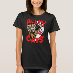 Alley Cats Bowling Team Tijger Klauwende Pin Achte T-shirt