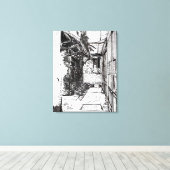 Alleyway Saigon Vietnam Cityscape Pen en Ink Art Canvas Afdruk (Insitu (Houten vloer))
