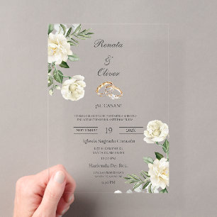 Alliance de mariage à fleurs blanches Invitation d