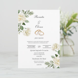 Alliance de mariage à fleurs blanches Invitation d