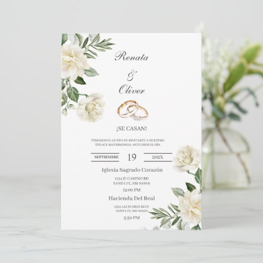 Alliance de mariage à fleurs blanches Invitation d (Debout devant)