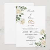 Alliance de mariage à fleurs blanches Invitation d (Devant / Derrière)