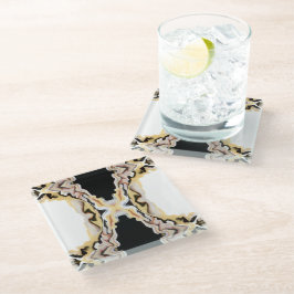 Alligare Abstract Gold Black White Fluid Art Glazen Onderzetter