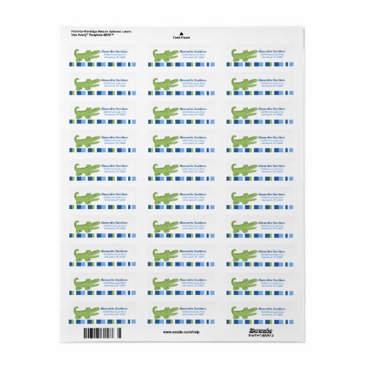 Alligator Aangepaste Adresetiketten - Groen/Blauw Etiket (Full Sheet)