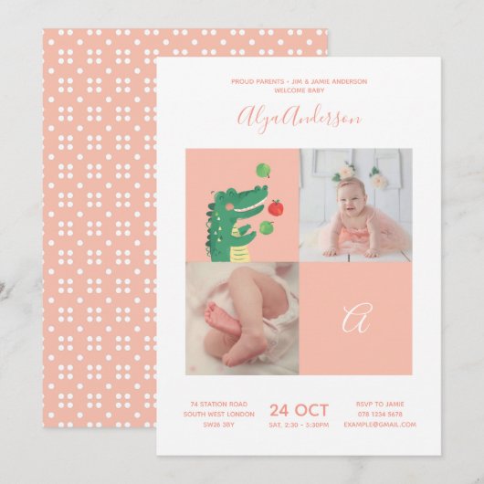 Alligator Alphabet Monogram Cute Baby shower Kaart (Voorkant / Achterkant)