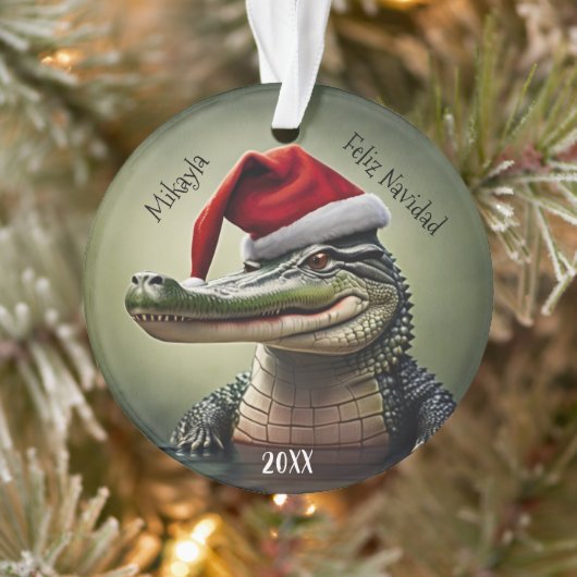 Alligator amusant dans l'ornement de Santa Hat (Arbre)