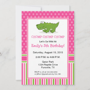 Alligator Anniversaire Fête Invitation rose