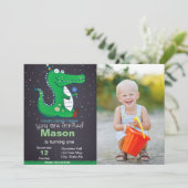 Alligator Anniversaire Invitation avec photo (Debout devant)
