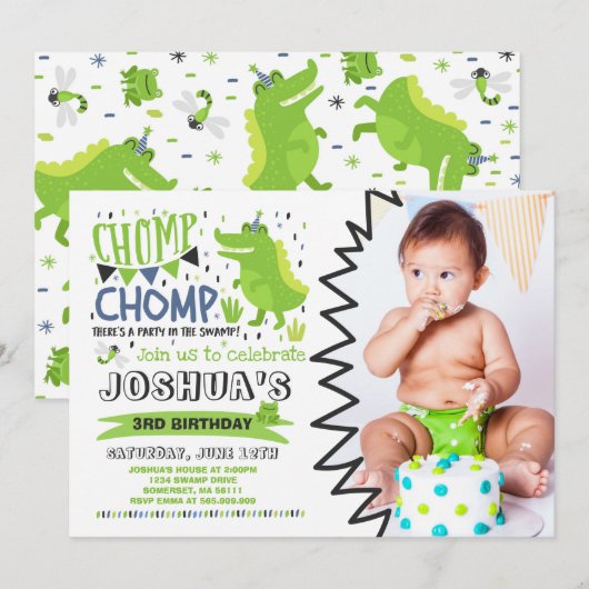 Alligator Anniversaire Invitation Crocodile Party (Devant / Derrière)