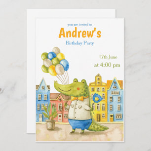 Alligator Aquarelle Crocodile Invitation Anniversa