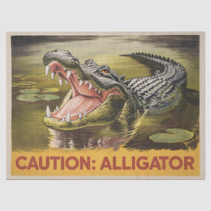Alligator Attentie Illustratie Vintage Decoupage Tissuepapier