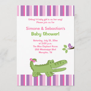 Alligator Baby shower Invitation Pink/Green 5x7 Kaart