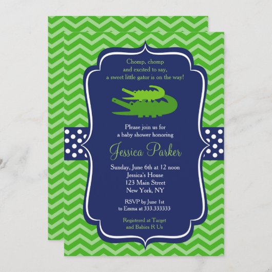 Alligator Baby Shower Invitations (Devant / Derrière)