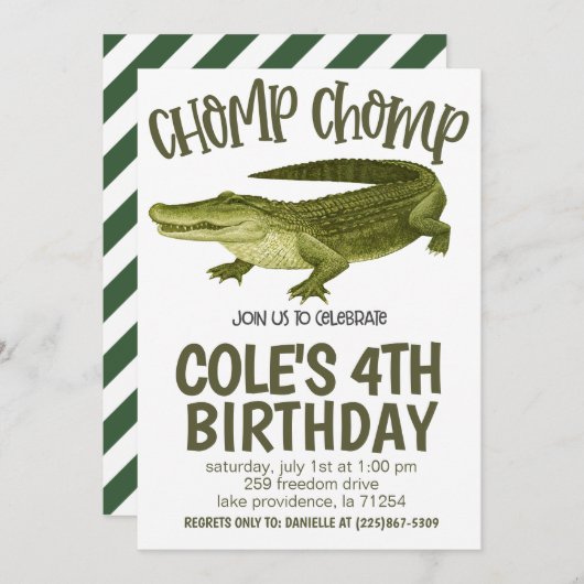 Alligator Birthday Party Invitation (Devant / Derrière)