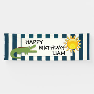 Alligator Blue en White Nautical Birthday Banner