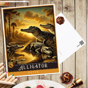 Alligator Carte postale Famille Vintage Animal