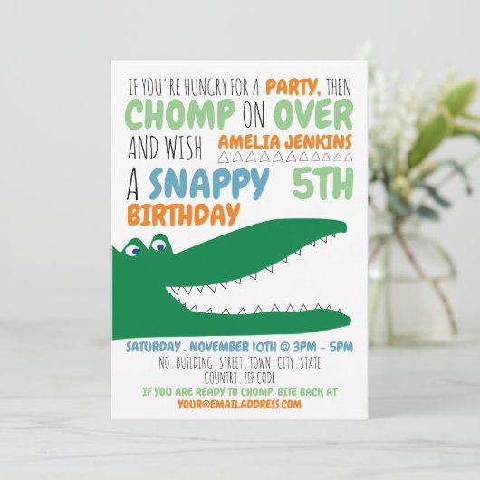 Alligator Chomp, Invitation de fête d'anniversaire (Debout devant)