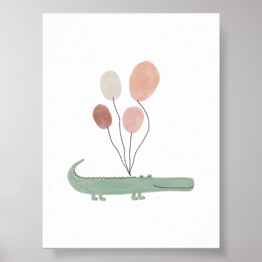 Alligator couleur Boho avec affiche ballons (Devant)