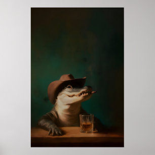 Alligator Cowboy Kunstprint, Surreal Dier Western Poster