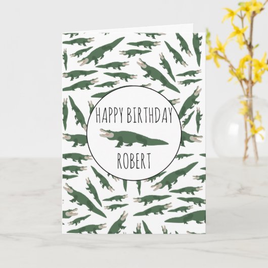 Alligator Crocodile Pattern Douanenaam Birthday C Kaart (Gele Bloem)