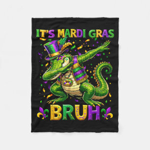 Alligator Dabbing Bruh Mardi Gras Carnaval Tienerj Fleece Deken