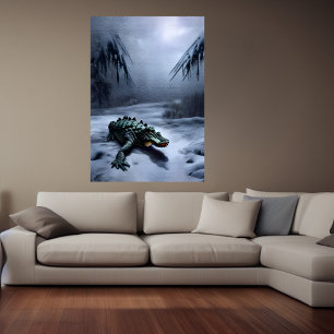 Alligator dans la neige   AI Art Poster