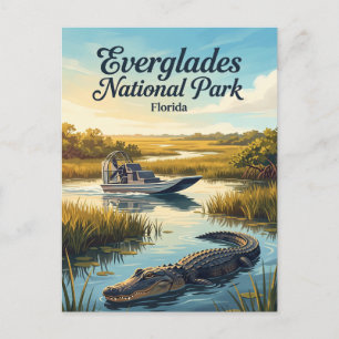 Alligator en luchtwielboot Everglades National Par Briefkaart