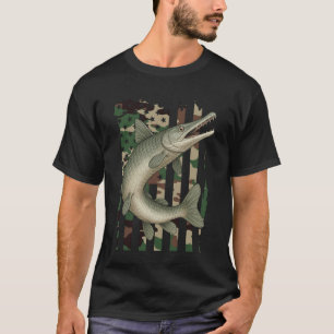 Alligator Gar met Camo Amerikaanse Vlag, Vissen Al T-shirt