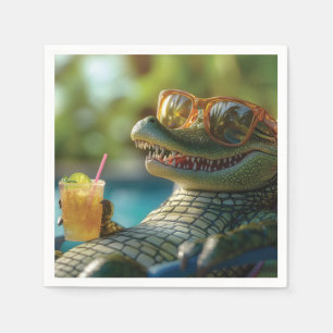 Alligator Genieten van een cocktail aan het zwemba Servet
