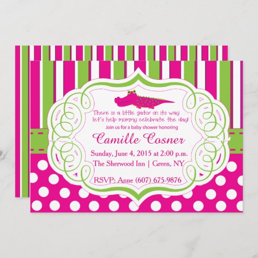 ALLIGATOR GIRL BABY SHOWER INVITE KAART (Voorkant / Achterkant)