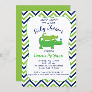 Alligator Green Blue Boy Baby shower Invitation