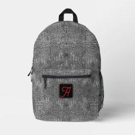 Alligator Grijs Lederen Schalen Patroon & Monogram Bedrukte Rugzak