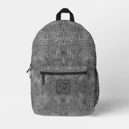 Alligator Grijs Lederen Schalen Patroon & Monogram Bedrukte Rugzak