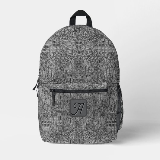 Alligator Grijs Lederen Schalen Patroon & Monogram Bedrukte Rugzak (Voorkant)
