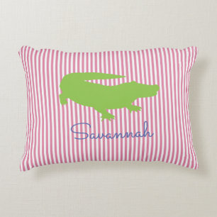 Alligator Groene roze Preppy Gepersonaliseerde Naa Accent Kussen