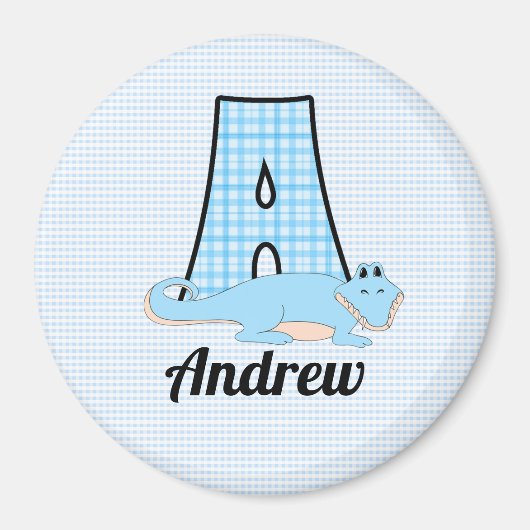 Alligator in blauw met Monogram A Magneet (Voorkant)