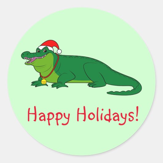 Alligator in een kerstmuts ronde sticker (Voorkant)