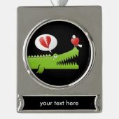 Alligator in Love Verzilverd Banner Ornament (Voorkant)