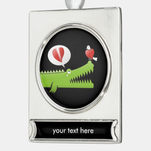 Alligator in Love Verzilverd Banner Ornament (Links)