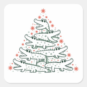 Alligator Kerstboom Grappige Krokodil Florida Vierkante Sticker